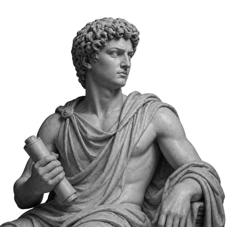 Marble statue holding a scroll